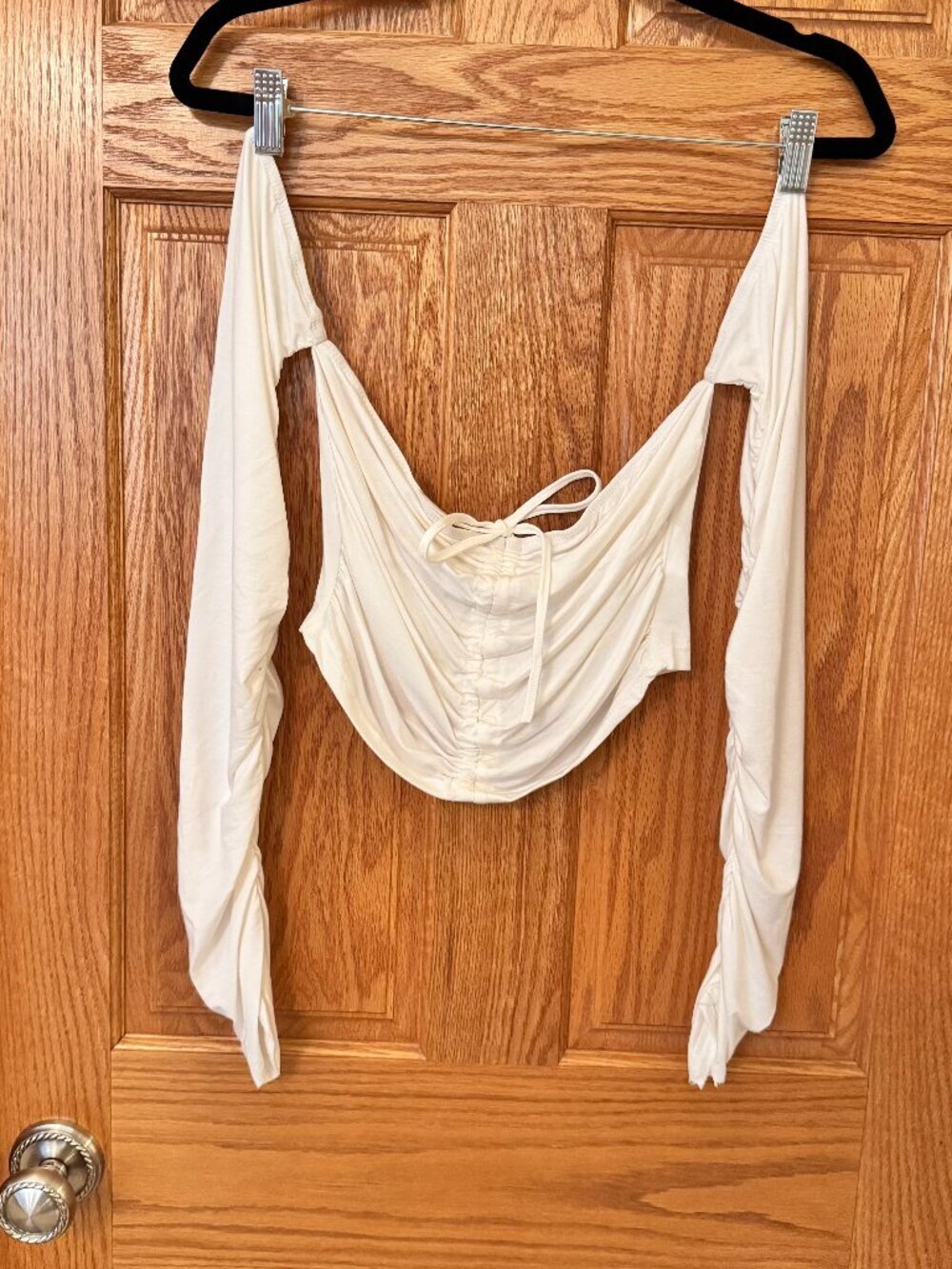 SHEIN Blouse Womens Size M White Off Shoulder Ruched Tie Front Crop Top